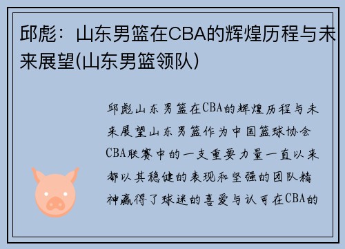 邱彪：山东男篮在CBA的辉煌历程与未来展望(山东男篮领队)