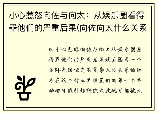 小心惹怒向佐与向太：从娱乐圈看得罪他们的严重后果(向佐向太什么关系)