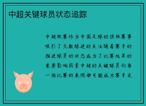中超关键球员状态追踪