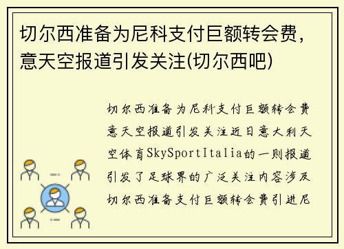 切尔西准备为尼科支付巨额转会费，意天空报道引发关注(切尔西吧)