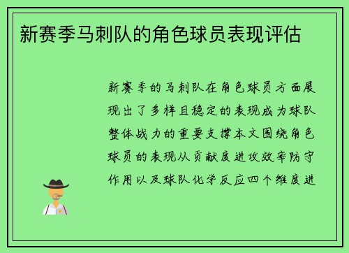 新赛季马刺队的角色球员表现评估