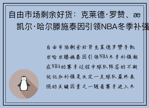 自由市场剩余好货：克莱德·罗赞、李凯尔·哈尔滕施泰因引领NBA冬季补强潮